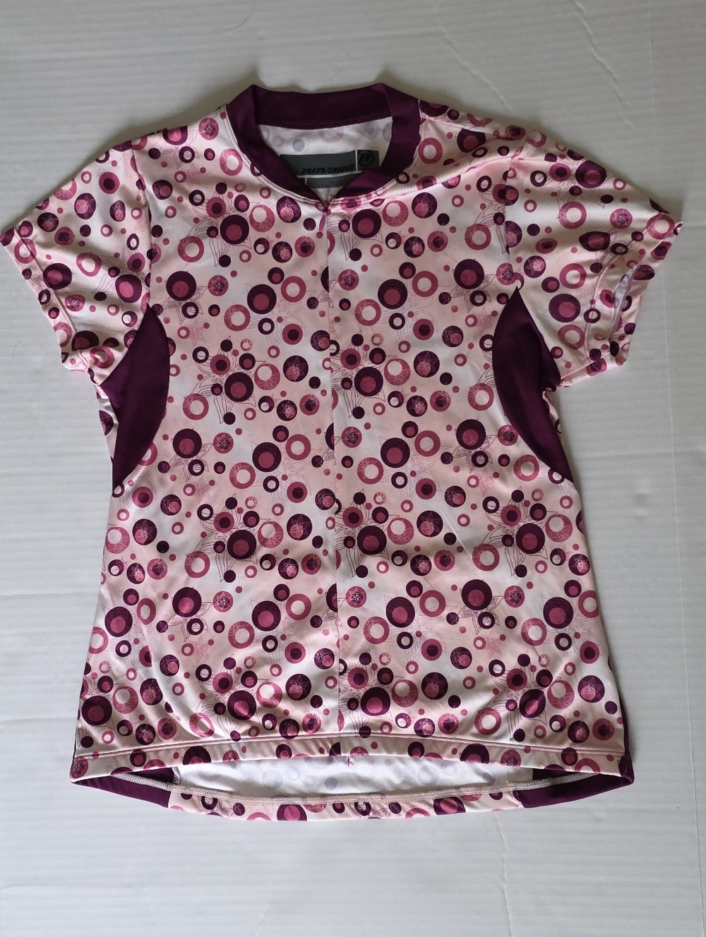 NOVARA Women Pink Polka Dot Cycling Jersey Short Sleeve Zip Back Pockets Sport